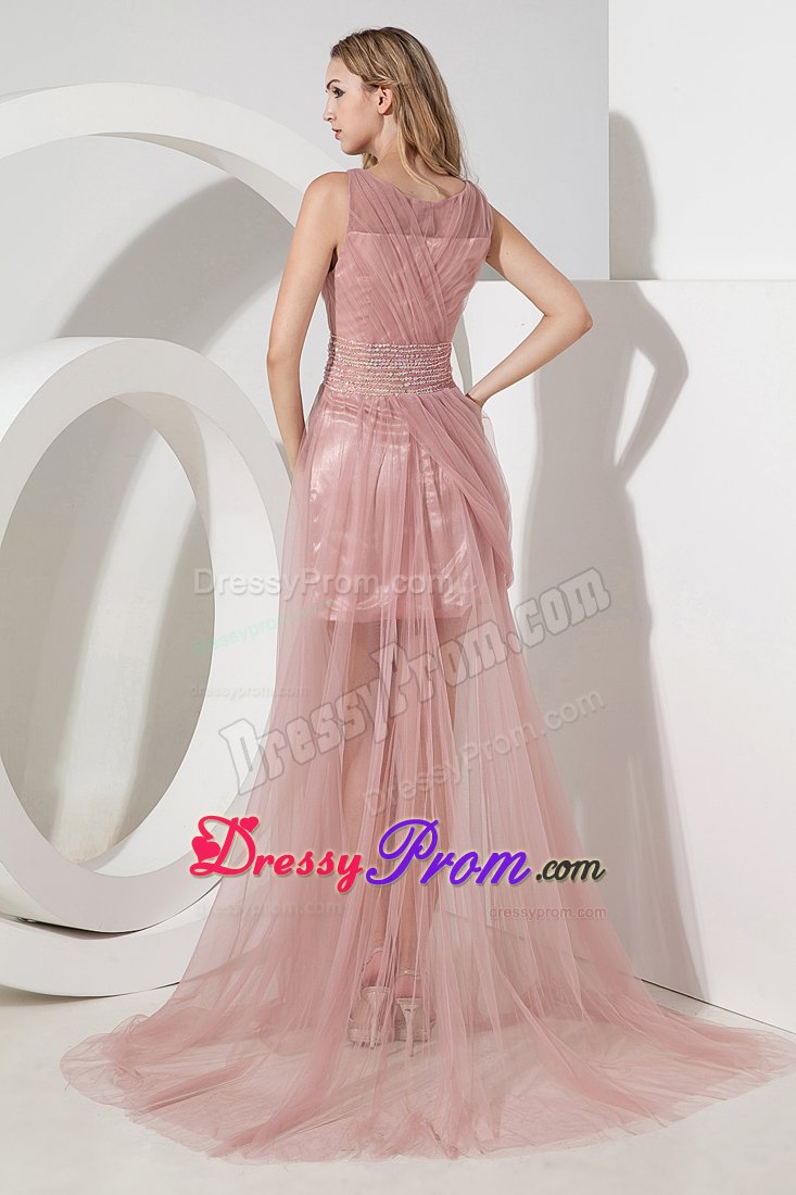 Tulle Beaded Prom Homecoming Dresses Sweep Train with Side Zipper