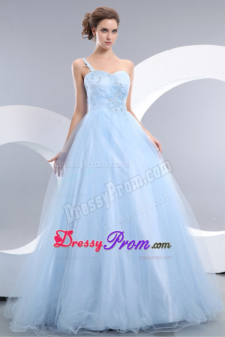 Cute One Shoulder Prom Gowns Appliques for Jaboatao Dos Guararapes