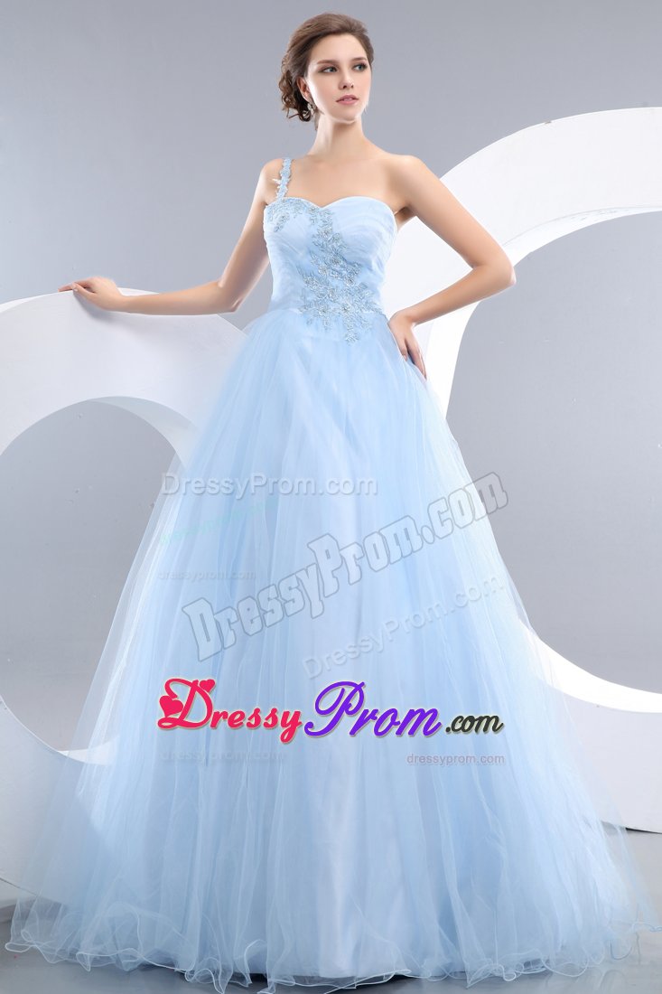 Cute One Shoulder Prom Gowns Appliques for Jaboatao Dos Guararapes