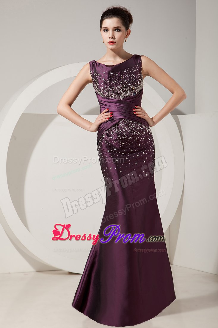 Mermaid Prom Gown Dress Bateau Beading Floor-length in Dark Purple