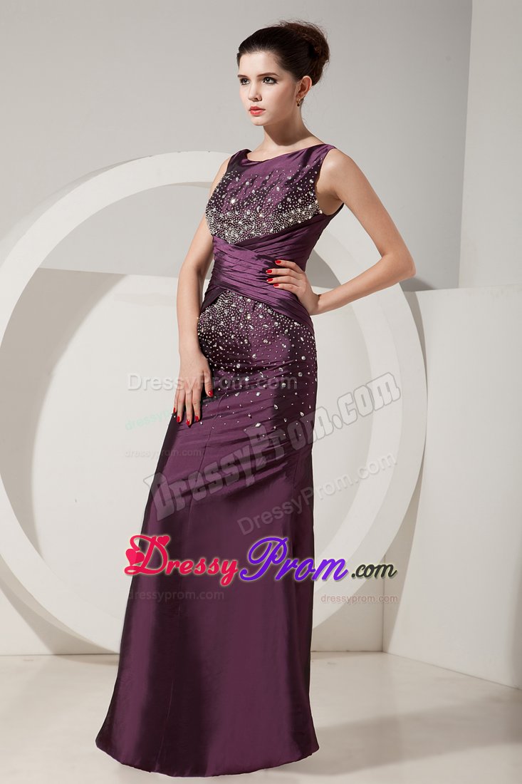 Mermaid Prom Gown Dress Bateau Beading Floor-length in Dark Purple
