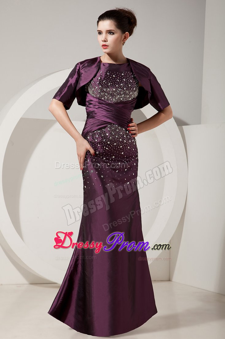 Mermaid Prom Gown Dress Bateau Beading Floor-length in Dark Purple