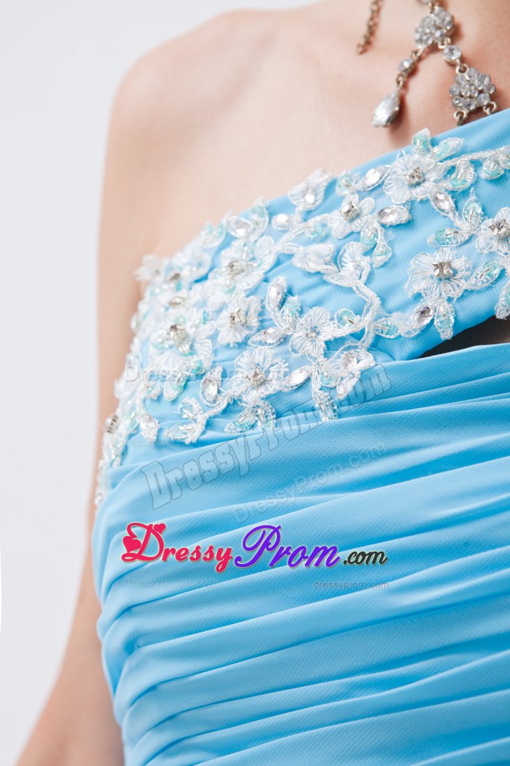 Pretty Baby Blue Prom Holiday Dress Beaded One Shoulder with Ruches