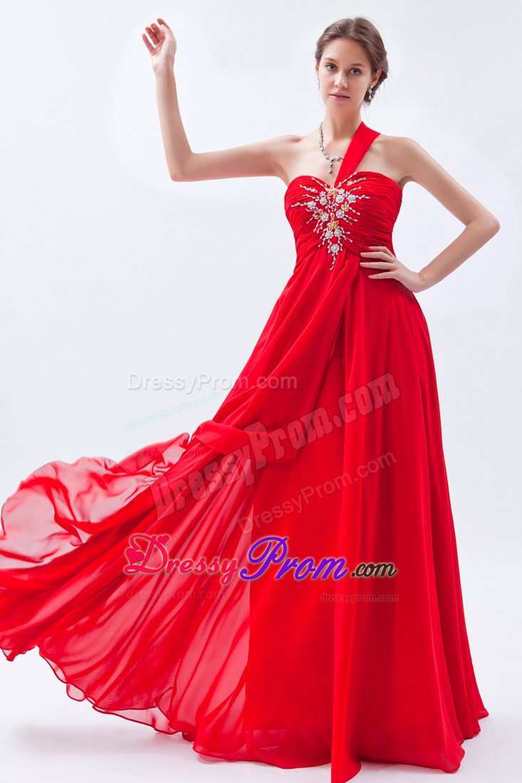 Sexy Chiffon Red Prom Gown Dress Beaded One Shoulder Joao Pessoa
