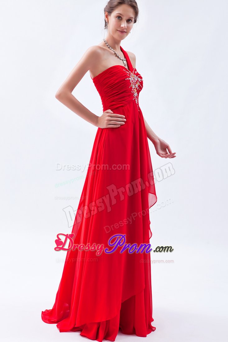 Sexy Chiffon Red Prom Gown Dress Beaded One Shoulder Joao Pessoa