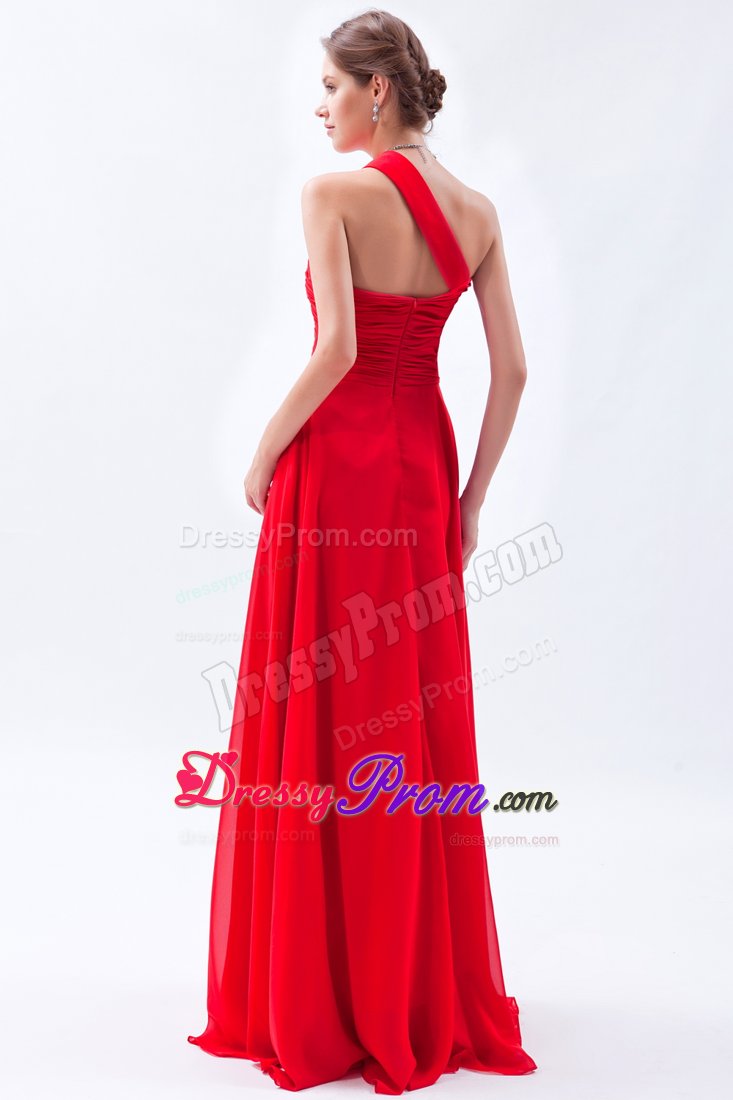 Sexy Chiffon Red Prom Gown Dress Beaded One Shoulder Joao Pessoa
