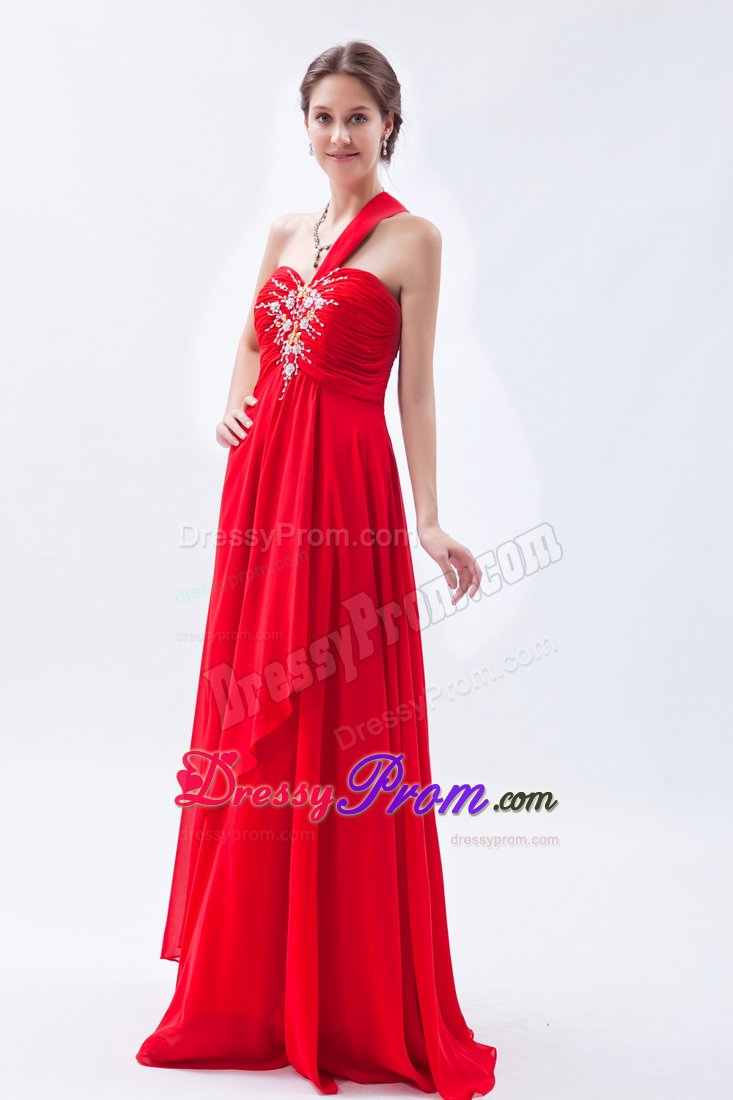 Sexy Chiffon Red Prom Gown Dress Beaded One Shoulder Joao Pessoa