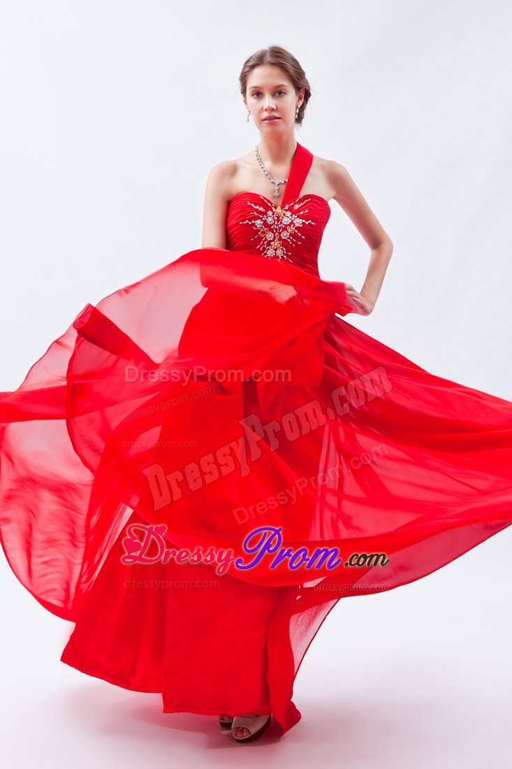 Sexy Chiffon Red Prom Gown Dress Beaded One Shoulder Joao Pessoa