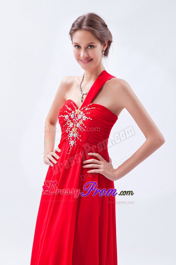 Sexy Chiffon Red Prom Gown Dress Beaded One Shoulder Joao Pessoa