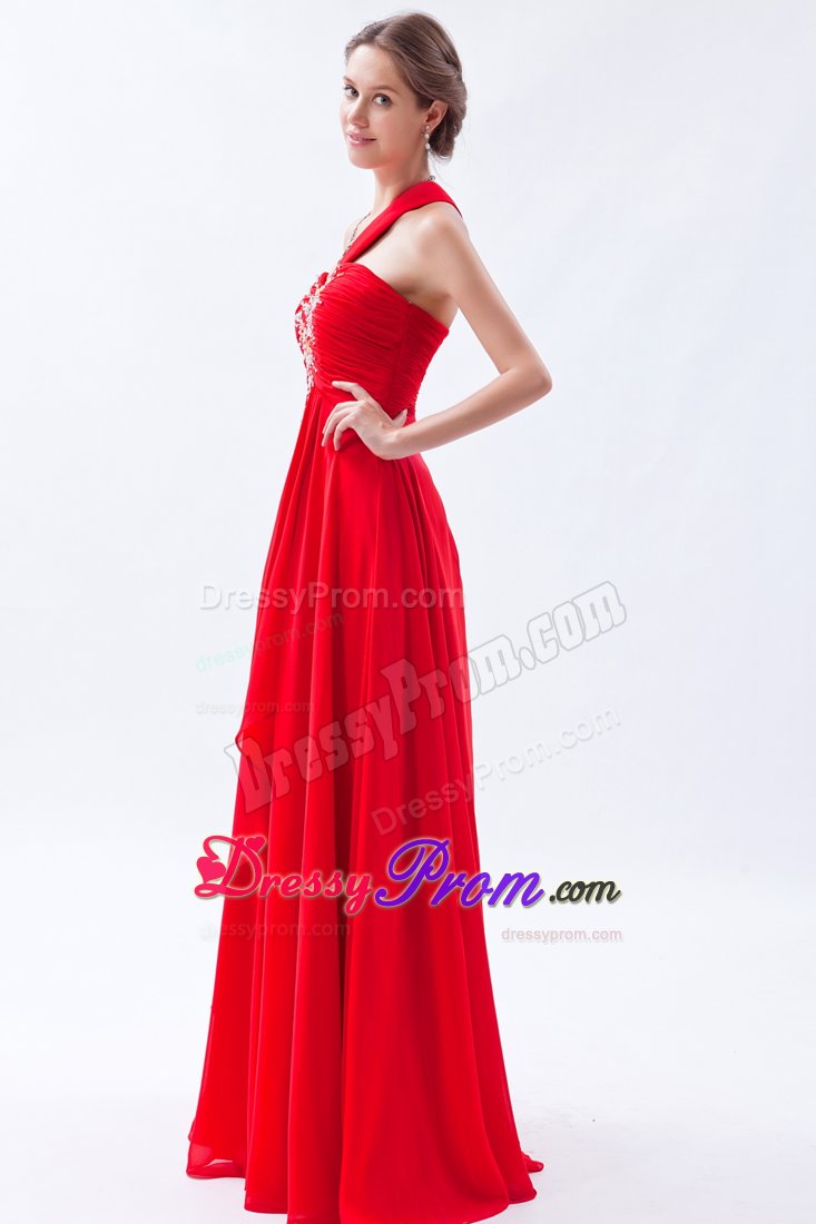 Sexy Chiffon Red Prom Gown Dress Beaded One Shoulder Joao Pessoa