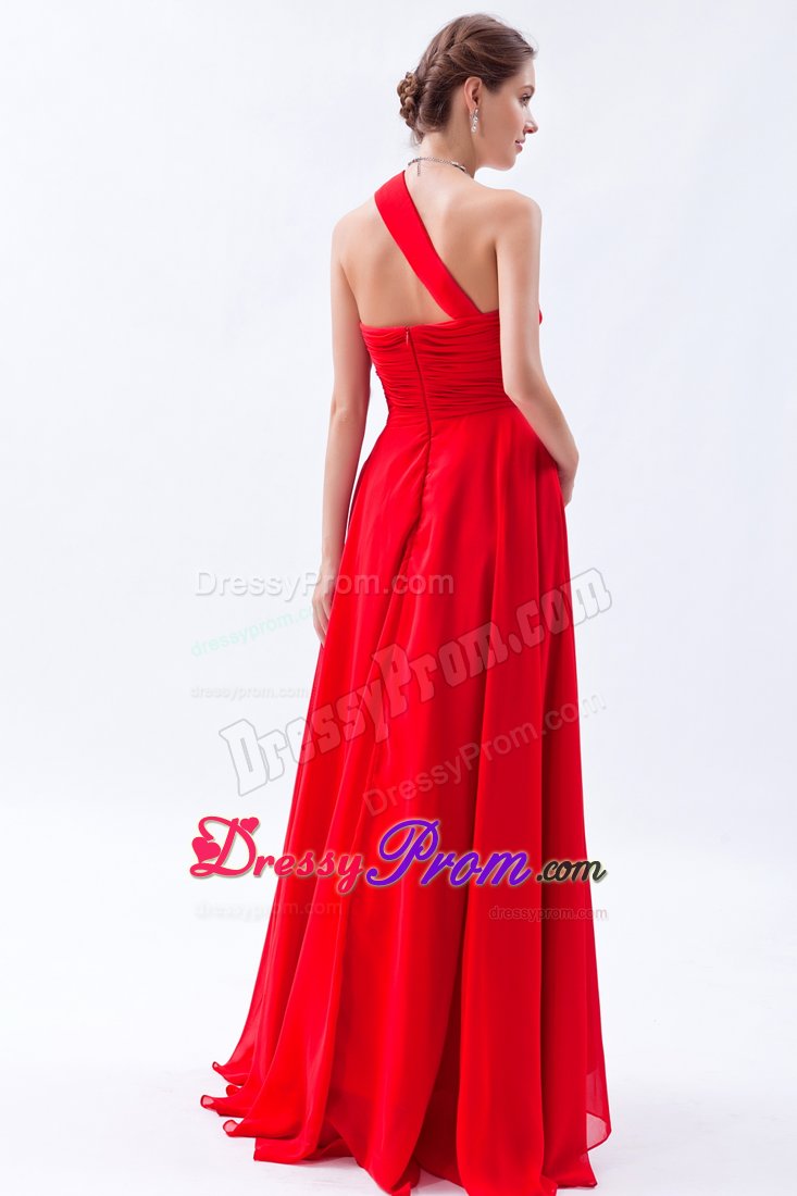 Sexy Chiffon Red Prom Gown Dress Beaded One Shoulder Joao Pessoa