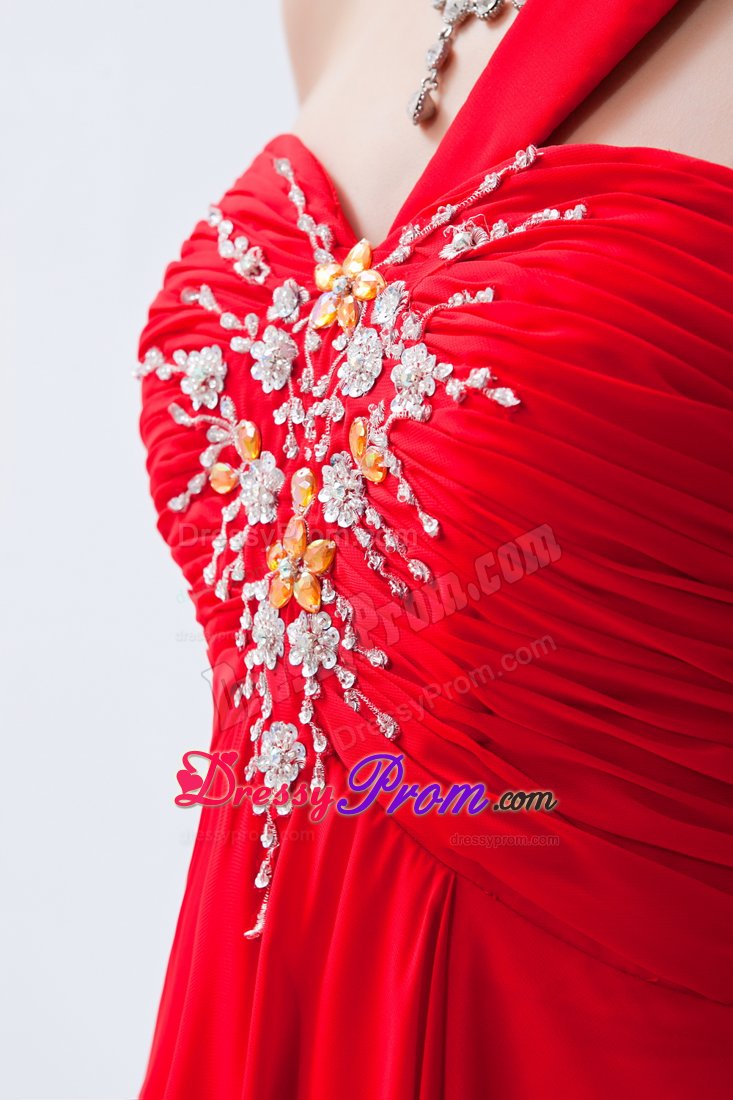 Sexy Chiffon Red Prom Gown Dress Beaded One Shoulder Joao Pessoa