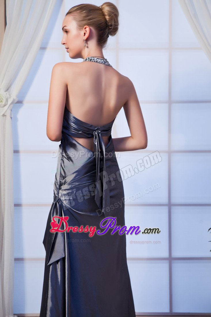 Ruched JS Prom Dresses Beaded Halter top with the Back out in Osasco