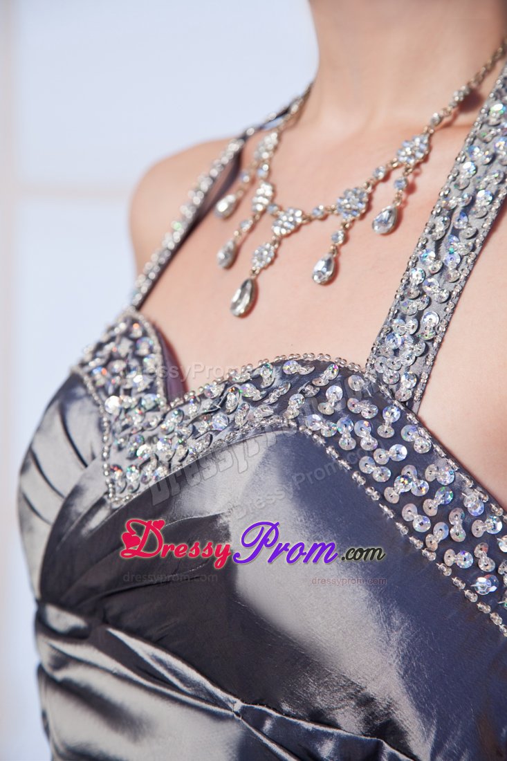 Ruched JS Prom Dresses Beaded Halter top with the Back out in Osasco