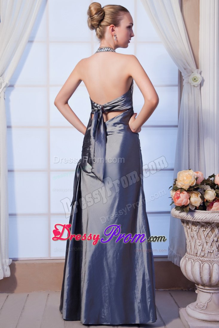 Ruched JS Prom Dresses Beaded Halter top with the Back out in Osasco