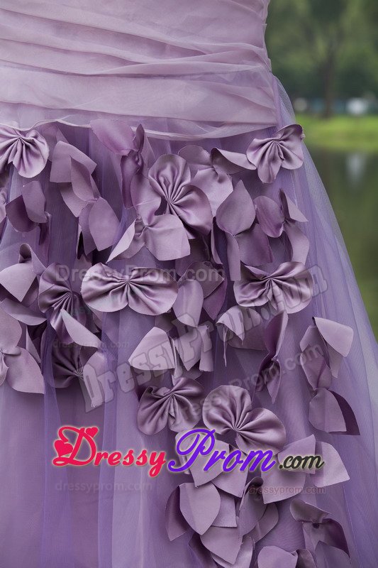 Pretty Lilac One Shoulder Brush Train Prom Dress Hand Made Flowers