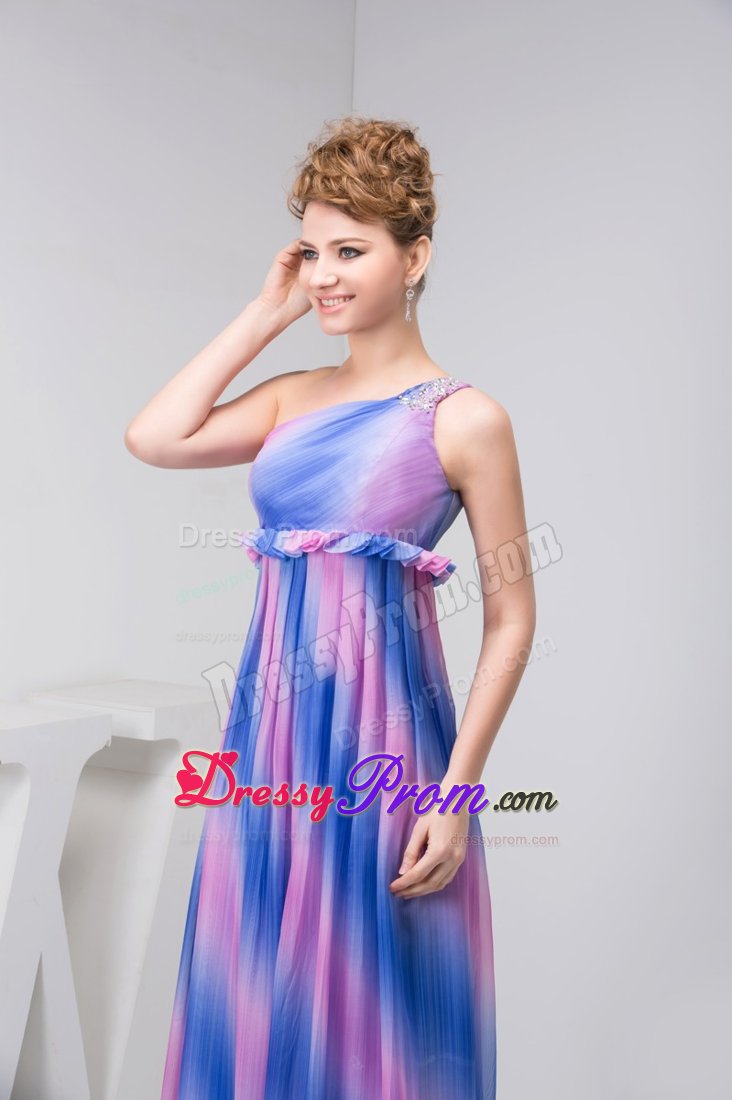 Multi-color One Shoulder Chiffon Prom Cocktail Dress with Floor-length
