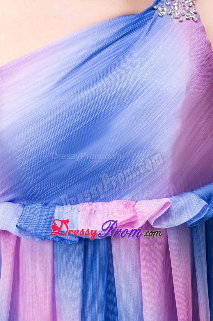 Multi-color One Shoulder Chiffon Prom Cocktail Dress with Floor-length