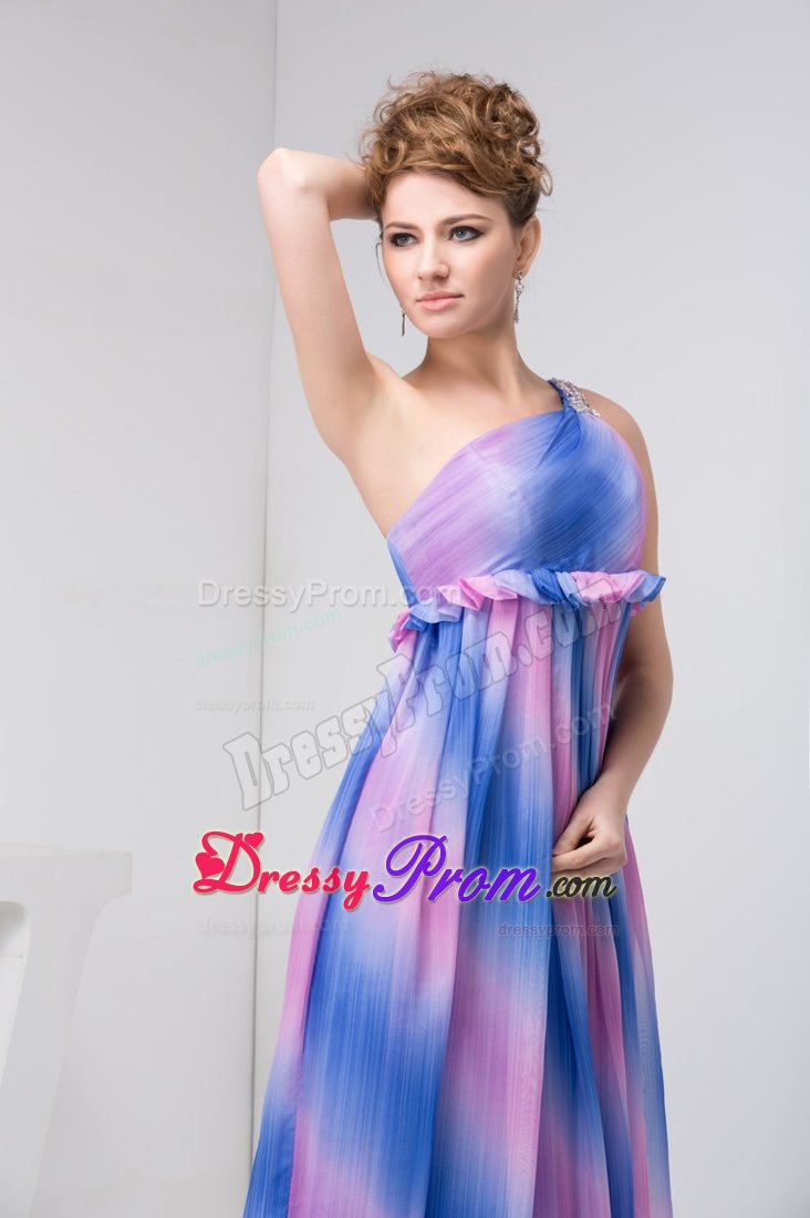 Multi-color One Shoulder Chiffon Prom Cocktail Dress with Floor-length