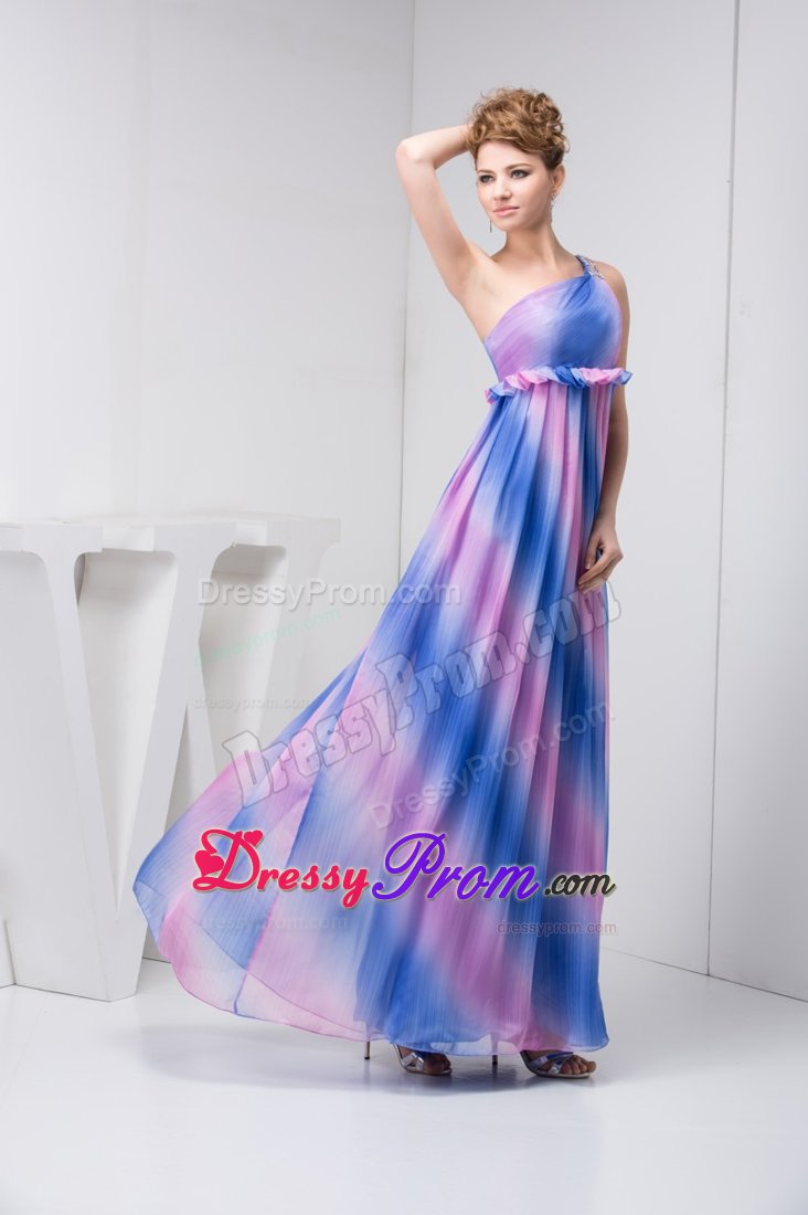 Multi-color One Shoulder Chiffon Prom Cocktail Dress with Floor-length