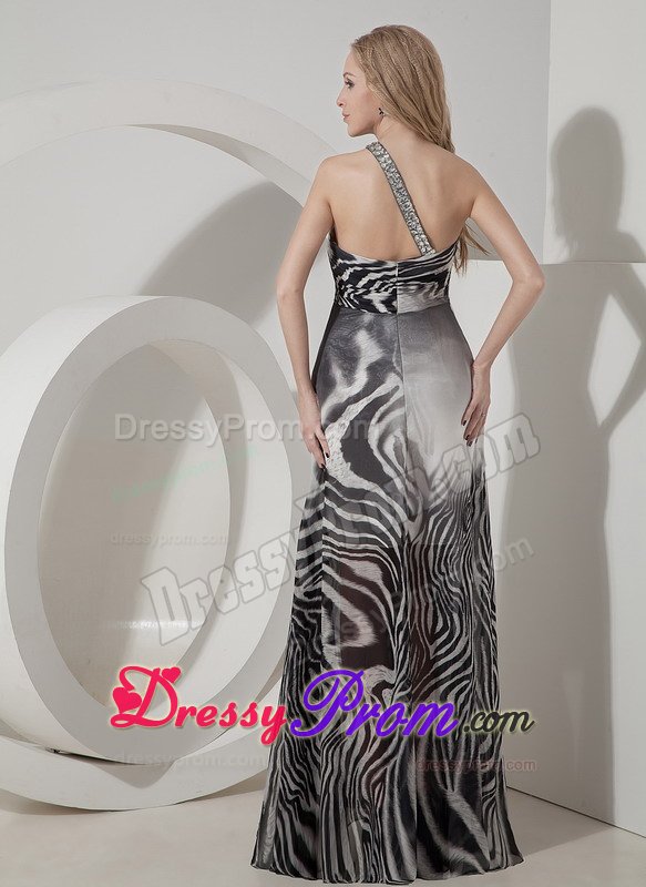 Luxurious Beading One Shoulder Prom Graduation Dresses Zebra Printed