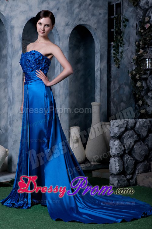 Hot Pleat Prom Gown Dress Beaded Floral Embellishment Watteau Train