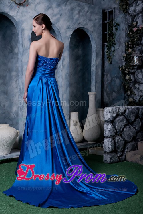 Hot Pleat Prom Gown Dress Beaded Floral Embellishment Watteau Train