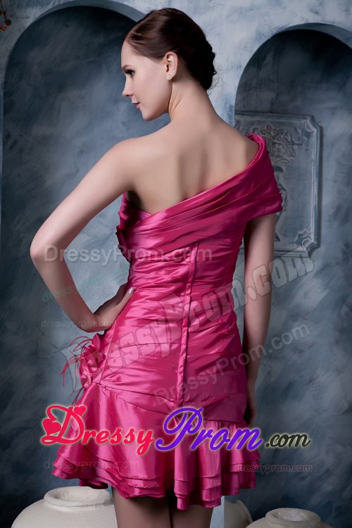 One Shoulder Dresses for Prom Queen Hand Made Flowers Mini-length