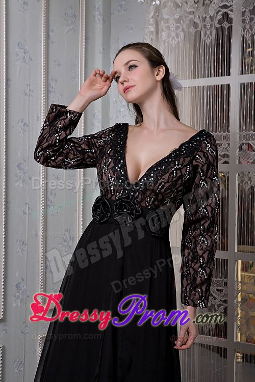 Flattering Black V-neck JS Prom Dress Court Train to Duque De Caxias