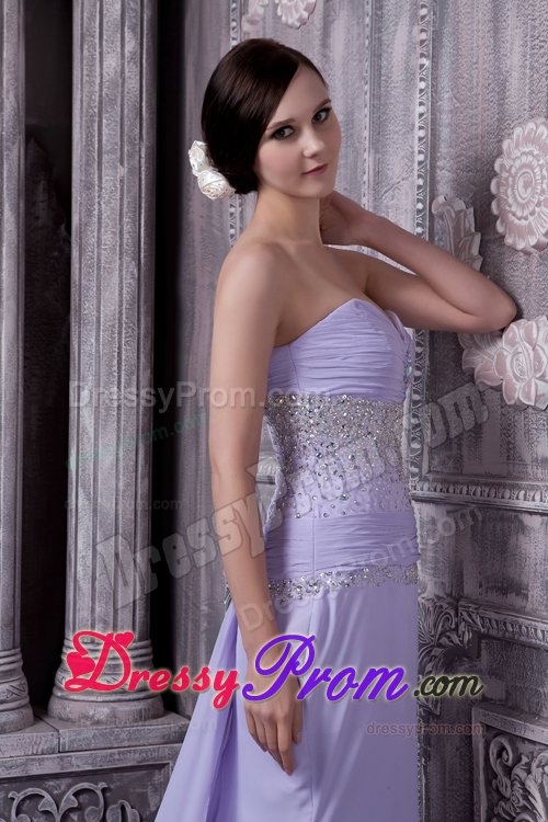 Beaded Prom Bridesmaid Dress Ruches with Slit on the Side Court Train