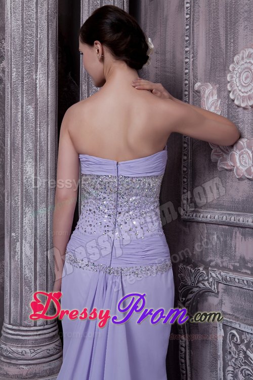 Beaded Prom Bridesmaid Dress Ruches with Slit on the Side Court Train