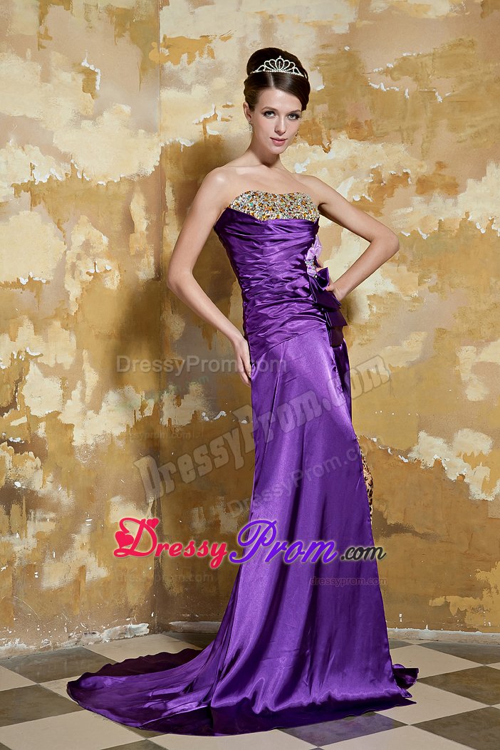 Prom Cocktail Dresses Leopard and Rhinestones Brush Train in Maceio