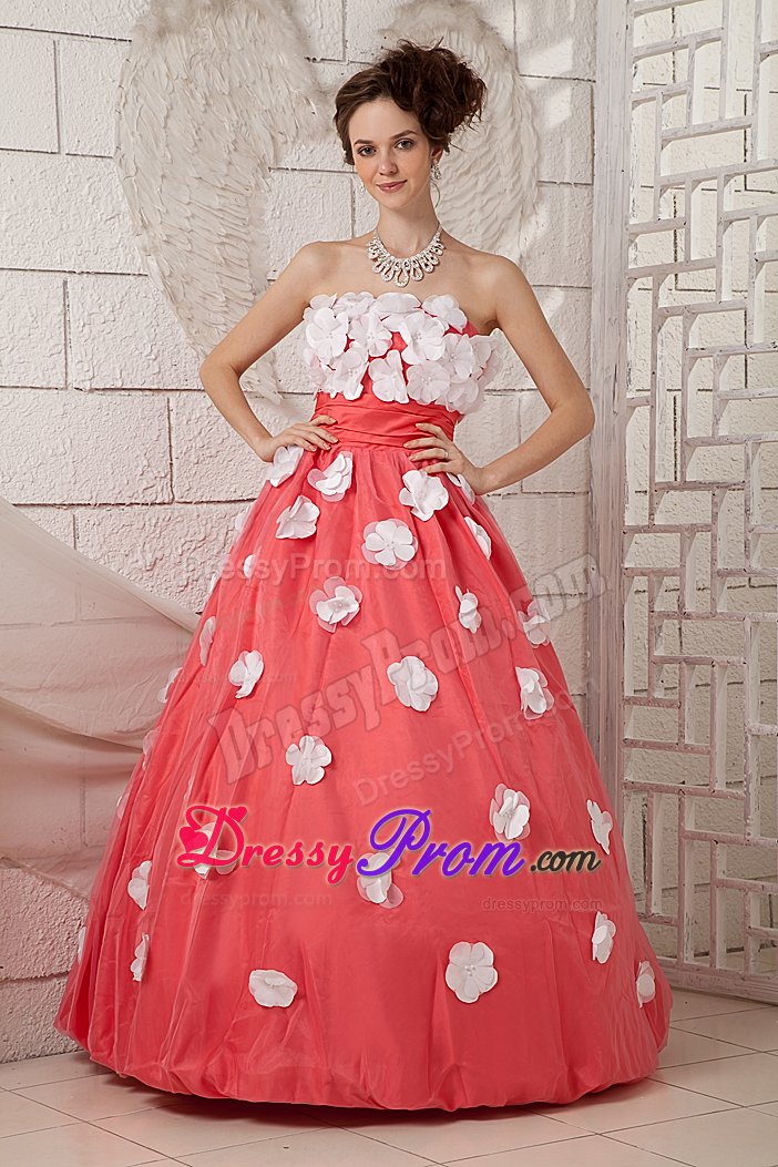 Strapless Ruched Prom Party Dresses Appliques in Watermelon Sao Luis