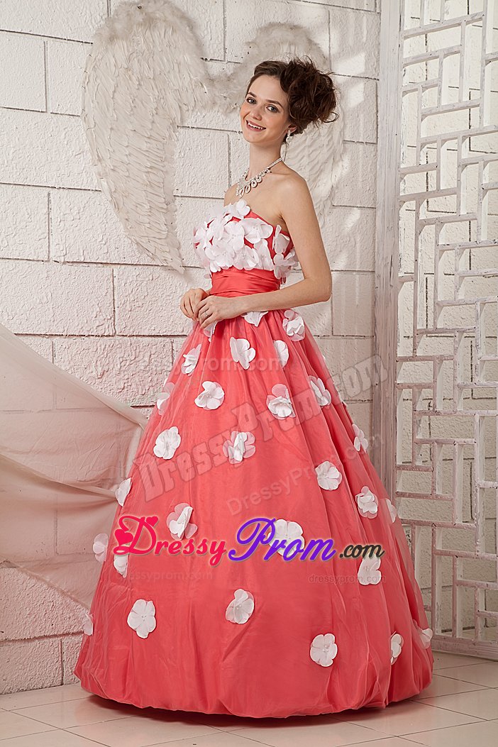 Strapless Ruched Prom Party Dresses Appliques in Watermelon Sao Luis