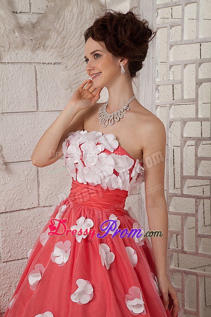 Strapless Ruched Prom Party Dresses Appliques in Watermelon Sao Luis