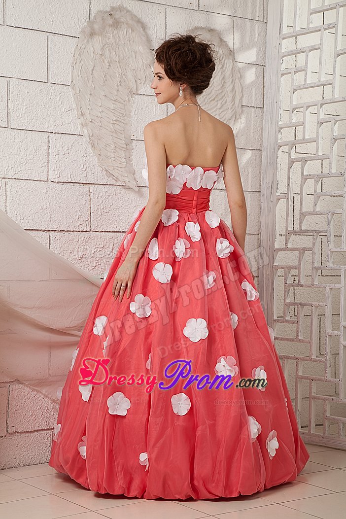Strapless Ruched Prom Party Dresses Appliques in Watermelon Sao Luis