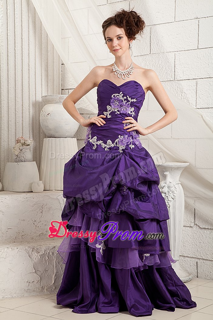 Sexy Taffeta and Organza Prom Gowns Dresses Sweep Train Appliques