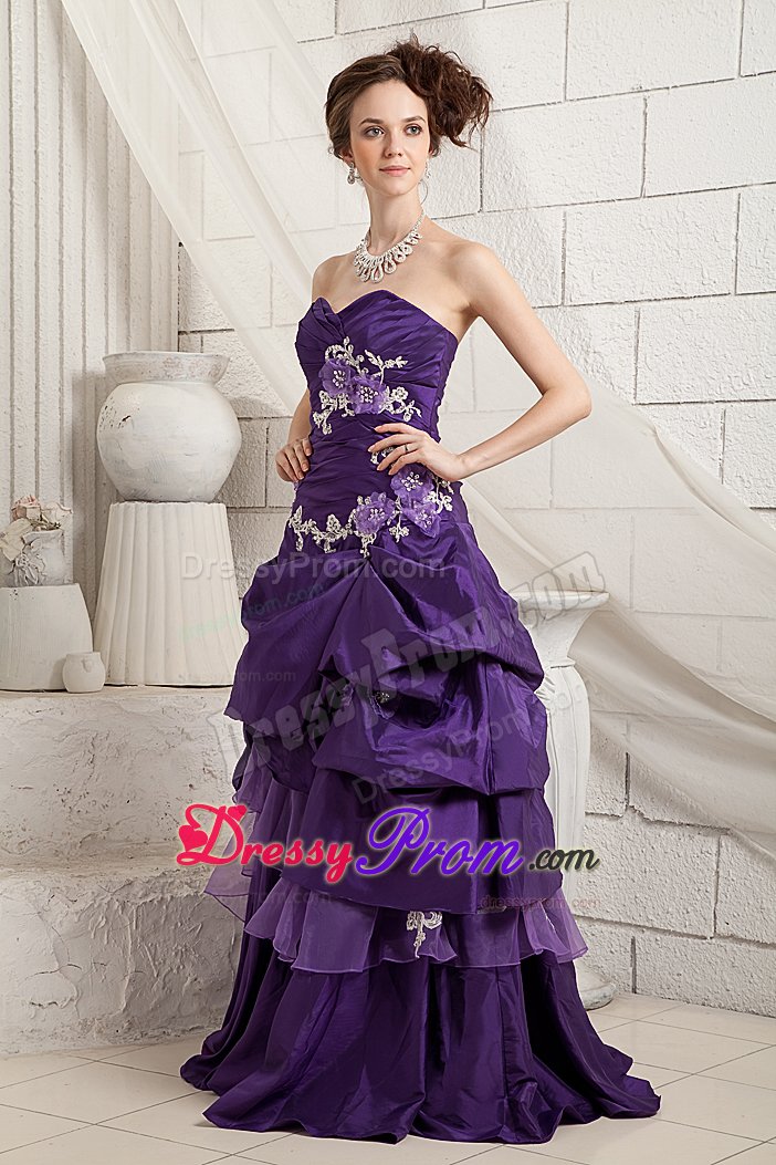 Sexy Taffeta and Organza Prom Gowns Dresses Sweep Train Appliques