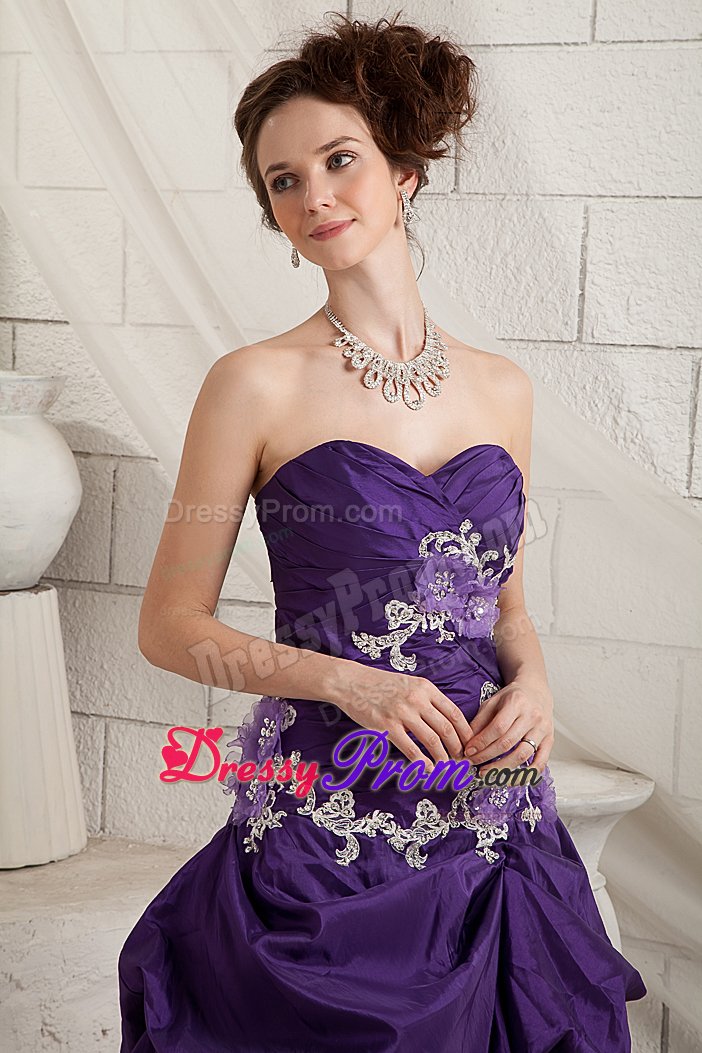 Sexy Taffeta and Organza Prom Gowns Dresses Sweep Train Appliques