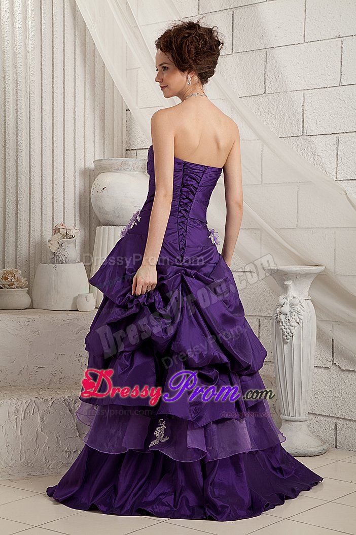 Sexy Taffeta and Organza Prom Gowns Dresses Sweep Train Appliques