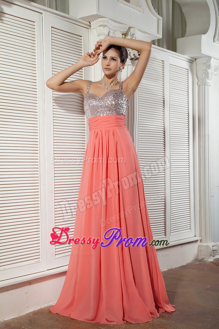 Sweetheart Straps Dress for Prom Princess Chiffon Sequins and Beading