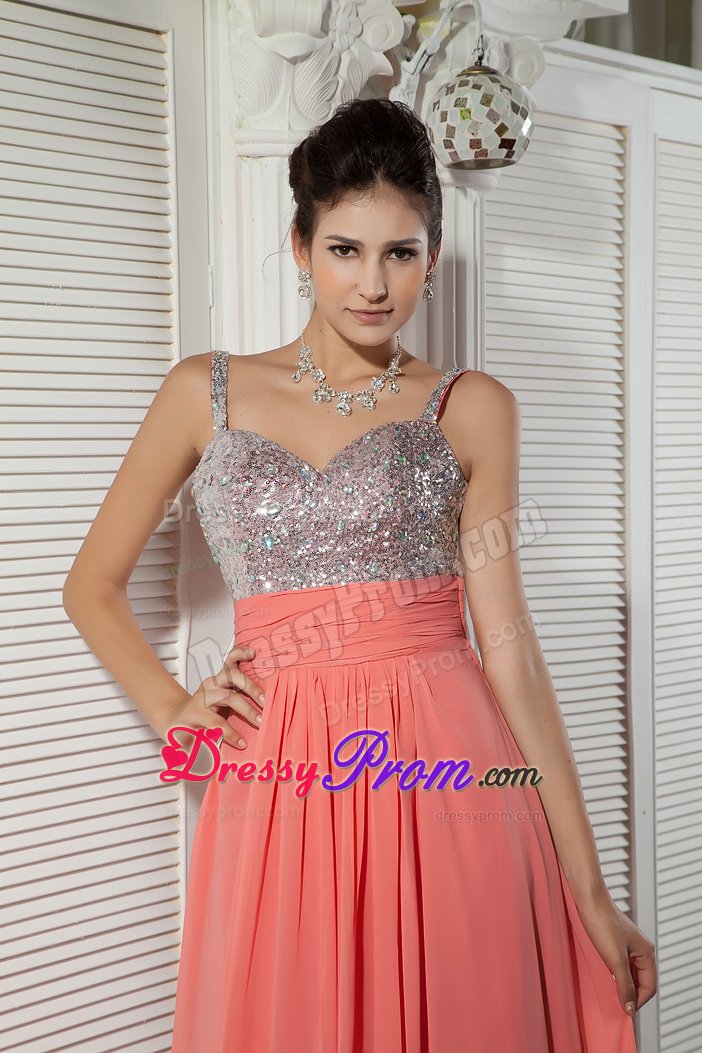 Sweetheart Straps Dress for Prom Princess Chiffon Sequins and Beading