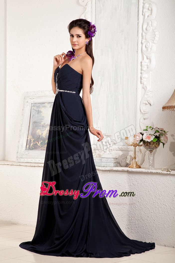 Empire Ruche Prom Cocktail Dress Beading Sweetheart with Sweep Train