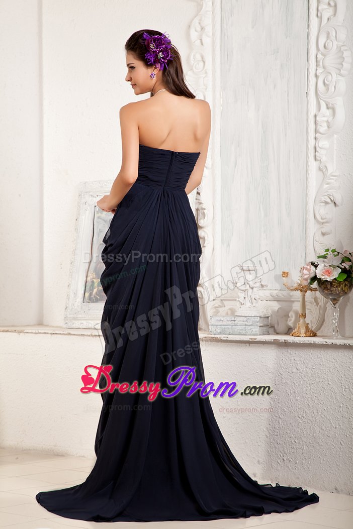 Empire Ruche Prom Cocktail Dress Beading Sweetheart with Sweep Train