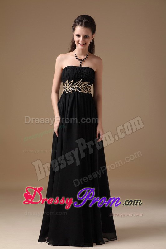 Pretty Guarulhos Black Empire Prom Party Dresses Strapless in Chiffon
