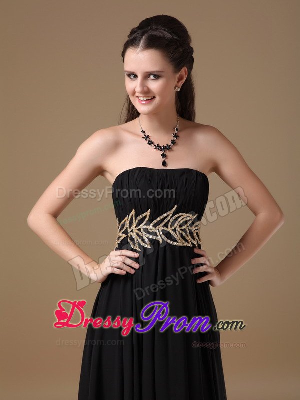 Pretty Guarulhos Black Empire Prom Party Dresses Strapless in Chiffon
