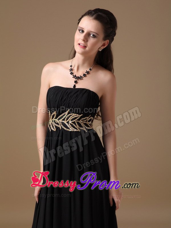Pretty Guarulhos Black Empire Prom Party Dresses Strapless in Chiffon