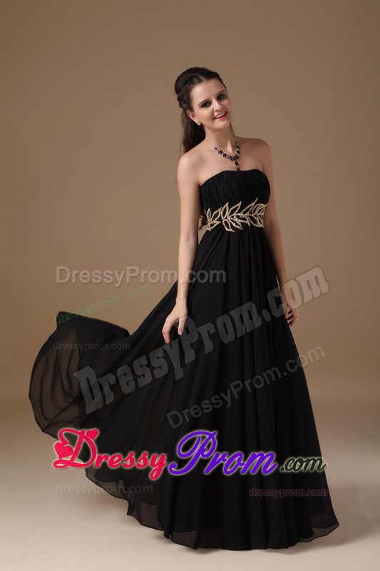 Pretty Guarulhos Black Empire Prom Party Dresses Strapless in Chiffon