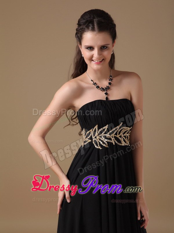 Pretty Guarulhos Black Empire Prom Party Dresses Strapless in Chiffon