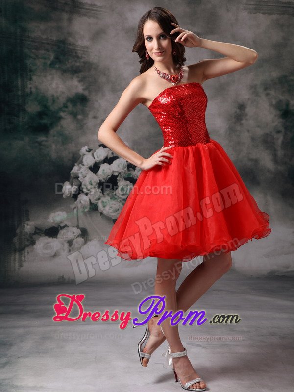 Recent Red Sequined Prom Gown Dresses Gowns Strapless Mini-length